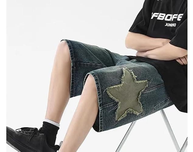 POHADON Y2K Blue Denim Shorts Summer Casual Loose Straight Leg Unisex Baggy Jeans Shorts Jorts Grunge Harajuku Streetwear thumbnail 5