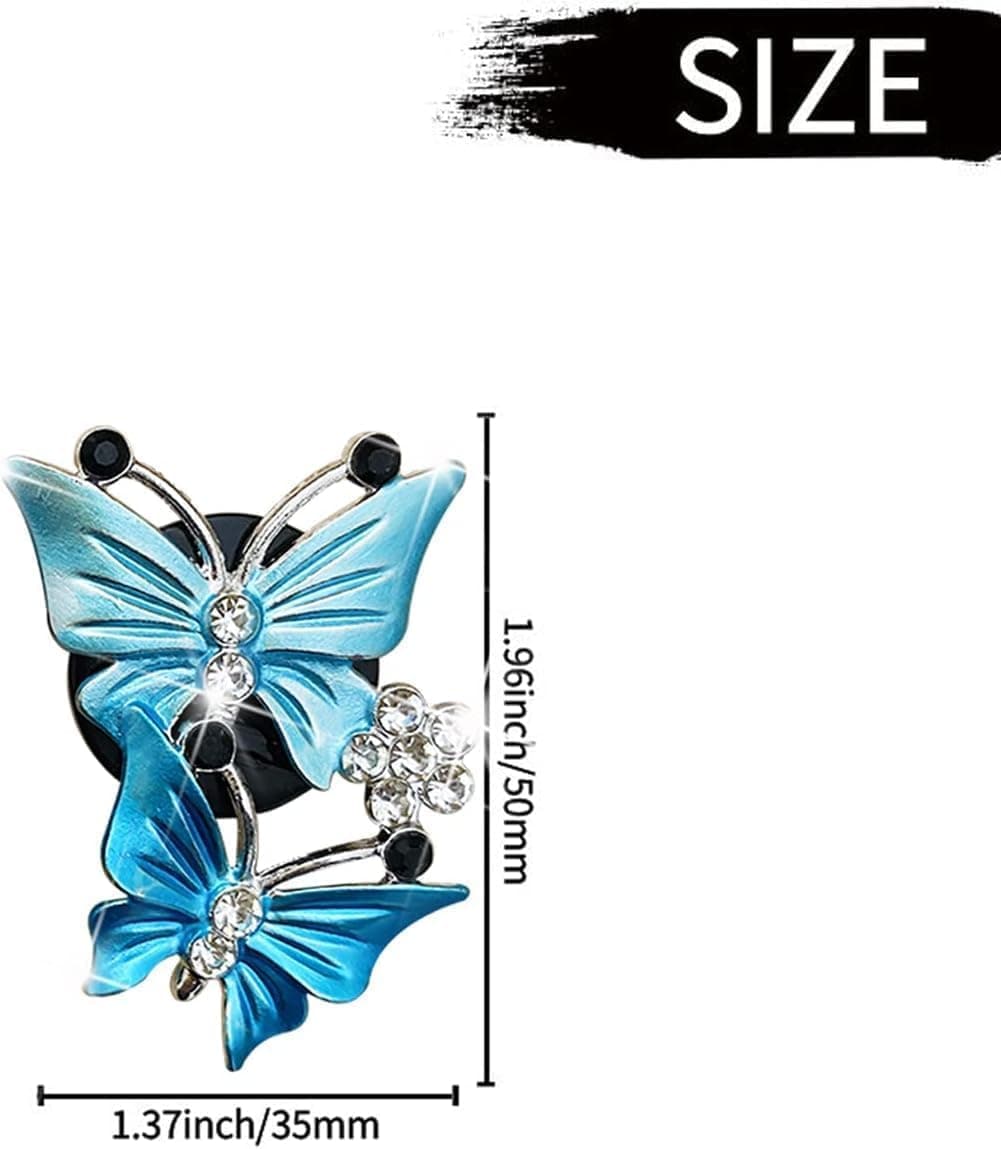 4 Pcs Butterfly Air Vent Clips, Car Vent Clips Dual Butterfly Air Vent Freshener Clip Decoration, Car Interior Decor Bling Cute Accessories Car Decoration for Women + Sunflower Mask Hook (Blue, 4) thumbnail 5