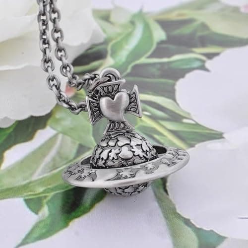 ZHAOZHAO Saturn Necklace for Women - Sky Star Saturn Planet Pendant(Silver+Black) thumbnail 3
