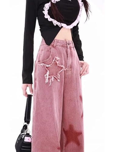 KFVIM Y2k Star Pants Baggy Pants Y2k Baggy Jeans Patchwork Jeans Grunge Aesthetic Clothes thumbnail 4