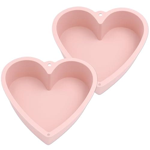 Alimat PluS Silicone Heart Shaped Cake Pans, 2pcs Heart Cake Pan 8 Inch with Hanging Hole(Pink) - Image 1