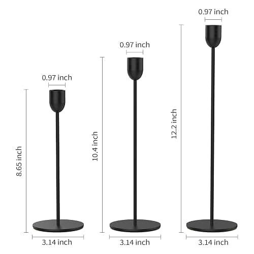 ChefBee Black Tall Candle Candlestick Holder, 3PCS Taper Pillar Candle Sticks Stand Holders Decor, Centerpiece Dining Table Wedding Festive Fireplace Mantle Vintage Room Decorations, Housewarming Gift thumbnail 3