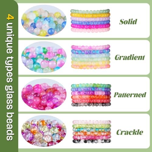 Funtopia 3524pcs Glass Beads Bracelet Making Kit, 4 Types 96 Colors 6mm Glass Beads for Bracelets, Round Crystal Beads for Jewelry Making Necklace Earrings DIY Crafts thumbnail 5