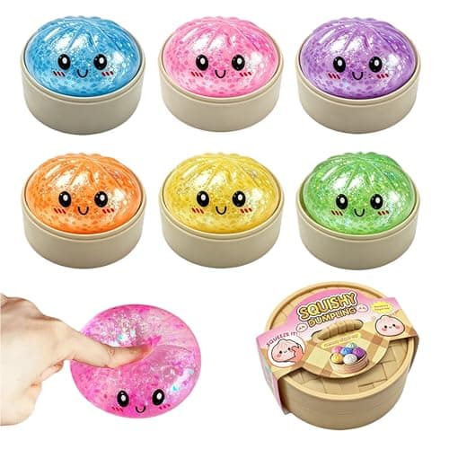 6 Pack Dumpling Stress Balls Squishy Toys, Colorful Dumplings with Mystery Box, Stress Relief Sensory Fidget Toys for Kids & Adults Gifts, Party Favors, Goodie Bag Stuffers - Image 1