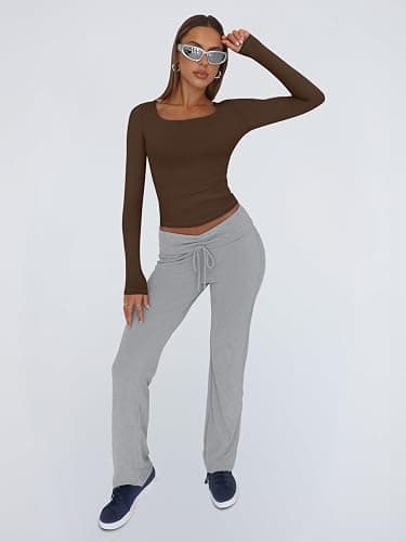 Trendy Queen Womens Square Neck Long Sleeve Double Lined Slim Fit Tops thumbnail 6