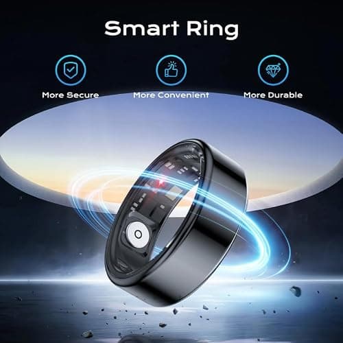 Kuinha Smart Ring for Women Men, Fitness Tracker with Health Metrics Tracking, 20 Sports Modes, IP68 Waterproof Titanium, 7-Day Battery (Black,9#) thumbnail 2