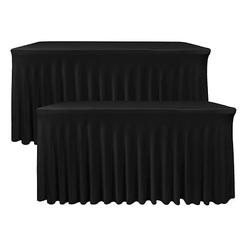 Nasitos Black Rectangle Tablecloths, 2 Pack - 72 x 30 Inch - Stretch Spandex & Polyester Fitted Table Skirts for 6FT Tables, Party, Banquet, Wedding - Image 1