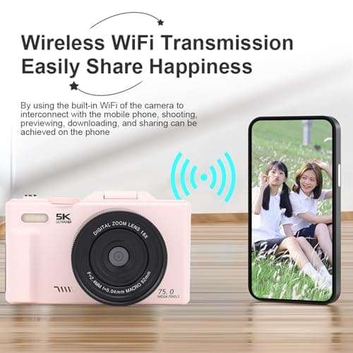Jiawu Digital Camera for Photography, 5K 75MP Autofocus Vlog Camera with 3 Inch 180° Flip Screen, 18X Digital Zoom Point and Shoot Cam, Mini Video Cameras for Teens Adults Seniors thumbnail 4