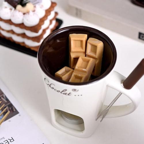 Sweet Fondue Cup, Chocolate Fondue Mug Tealight, Chocolate Melting Cups, Mini Chocolate Fondue Set Without Tealights, Fondue Cups With Forks For Date Night Birthday Wedding Gifts (Red) thumbnail 7