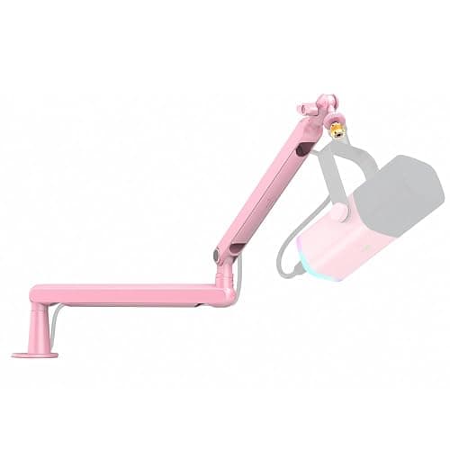 FIFINE Low Profile Boom Arm Mic Stand, Microphone Stand with Cable Management Channel, Desk Clamp, Screw Adapter for Streaming Podcast Recording, Adjustable Metal Mic Boom Arm Pink-BM88P - Image 1