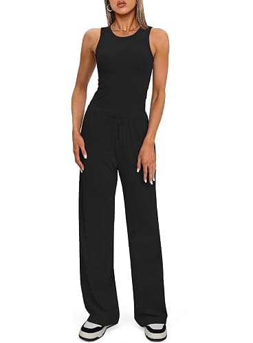 Darong Women's 2 Piece Outfits Lounge Sets Sleeveless Tank Tops Wide Leg Pants Sets Tracksuits Match Sets thumbnail 4