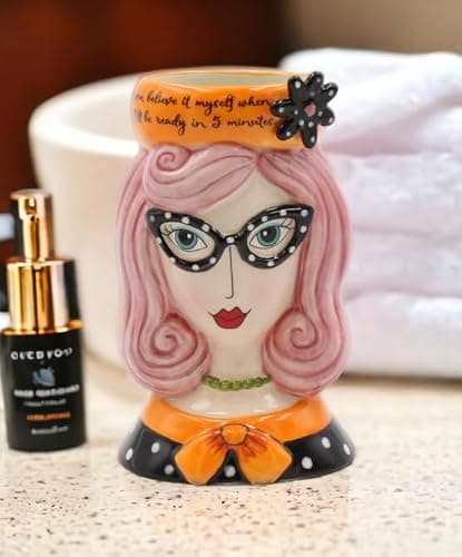 Cosmos Gifts Lady Pink Hair Pencil Vase, Makeup Brush Holder, 3 1/2" x 3" x 5 5/8" H, Multicolor (62609) thumbnail 9