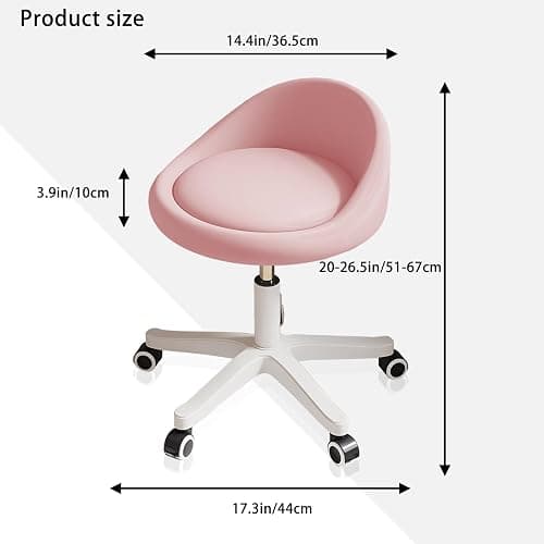 Rolling Stool – Ergonomic Swivel Seat, Adjustable Height, Ultra-Quiet Wheels, Padded PU Leather Cushion, for Salon, Office, Massage & Medical Use Pink 1 thumbnail 2