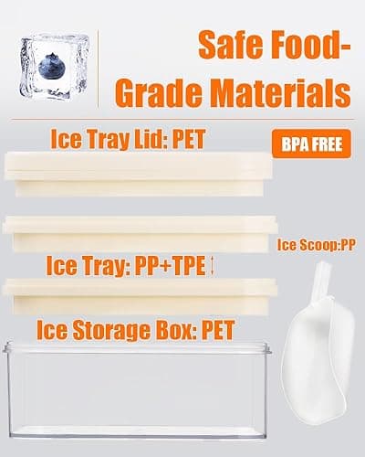 Brigii Ice Cube Tray with Lid&Bin, Ice Cube Mold with 56 Cubes, Stackable Ice Trays for Freezer with Easy-Release Silicone Bottom, for Drinks, Coffee, cocktail - White thumbnail 4