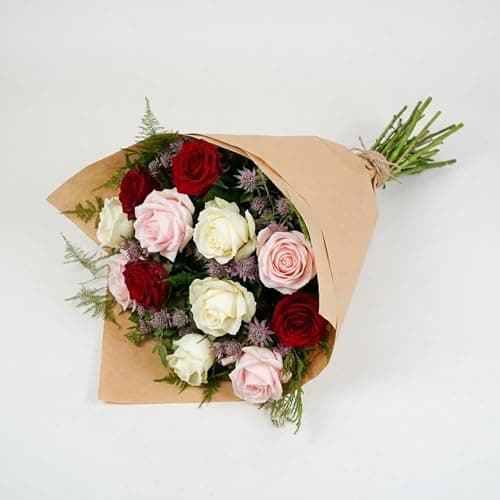 Fleur De Luxe Vintage Romance Fresh Flower Bouquet, Red And Pink Roses, Mixed Seasonal Blooms, Hand Tied Arrangement, Valentine’s Day Gift For Her, Delivered In Gift Box thumbnail 4