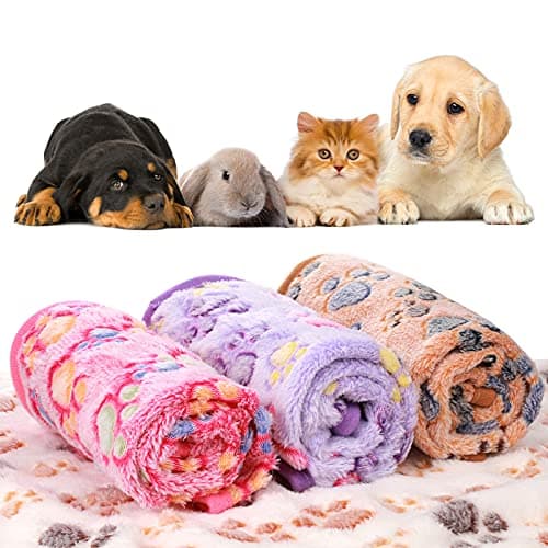 Tatuo 4 Pcs Dog Blanket for Pet Puppy Teething Toys Paw Print Fleece Blanket for Pet Cat Soft Warm Sleep Mat Guinea Pig Cage Mat(Small(24 x 16 Inch),White, Coffee, Pink, Purple) thumbnail 5