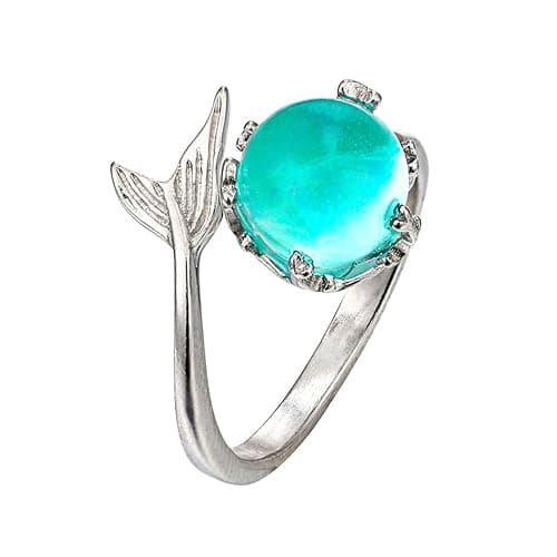 GRAEEN Mermaid Mako Moon Ring Adjustable Sliver Jewelry Rings for Women - Image 1