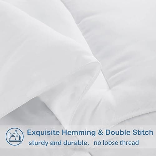 EASELAND Queen Size Down Alternative Comforter - Quilted Duvet Insert for All Seasons, Soft Lightweight with Corner Tabs, Summer Winter Warm Bedding, White 88×88 Inches thumbnail 6