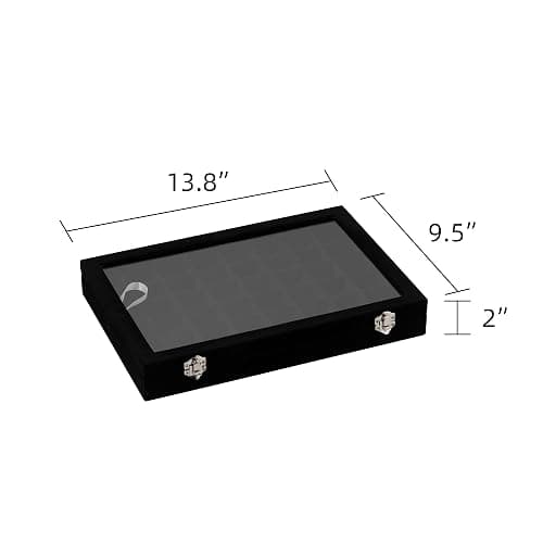 Frebeauty 48 Grid Jewelry Tray,Adjustable Earring Holder Organizer with Glass Lid,Velvet Drawer Jewelry Organizer for Rings,Studs,13.8 x 9.5 x 2 Inches Jewelry Display Box,Gift for Women(Black) thumbnail 3