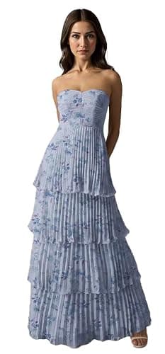 Floral Bridesmaid Dresses for Women Formal Ruffles Prom Dress Tiered Strapless Evening Party Gown - Image 1