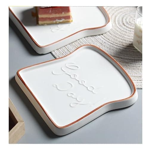 Toast Shape Ceramic Plate Family Restaurant Handmade Cutlery Bread Plate Cake Plate 2-piece Package (Brown) thumbnail 8