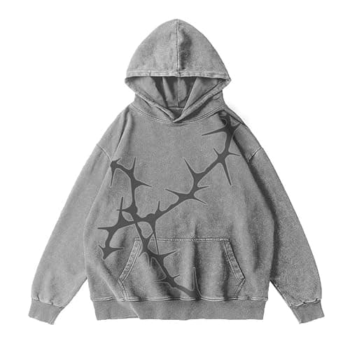 Qswey Unisex Y2K Graphic Hoodies Mens Oversized Vintage Hoodies Acid Washed Sweatshirt Casual Streetwear - Image 1
