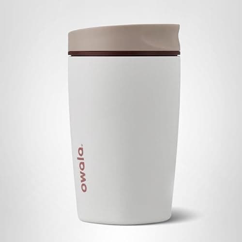 Owala SmoothSip Slider Insulated Stainless Steel Coffee Tumbler, Reusable Iced Coffee Cup, Hot Coffee Travel Mug, BPA Free 12 oz, Vanilla Bean - Image 1