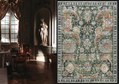RUGSURE Washable Area Rugs - Perfect for Living Room, Bedroom, Kids Room, Nursery - Stain & Water Resistant Non-Slip, Pet & Child Friendly, Vintage Tribal Area Rugs (Green, 6' x 9') thumbnail 2