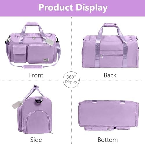 Foldable Travel Duffel With Wet and Dry Separation - Lightweight Large Capacity Holdall for Gym, Sports, Hospital, Overnight Weekend - Purple thumbnail 7