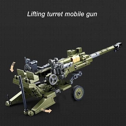 General Jim's US Army 155mm Howitzer Building Set – 258 Pieces – WWII Korea Vietnam Artillery Model – Army Green with Camouflage – Includes 2 Soldier Figures – Rotating Turret – Compatible Bricks thumbnail 8