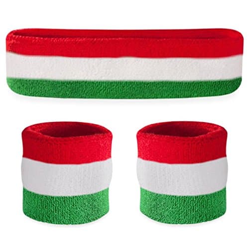 Suddora Striped Sweatband Set, Moisture Wicking 2 Wristbands and 1 Headband, Breathable Athletic Sweat Bands for Sports, Costumes & Cosplay, Matching Bands to Wear with Jersey - Image 1