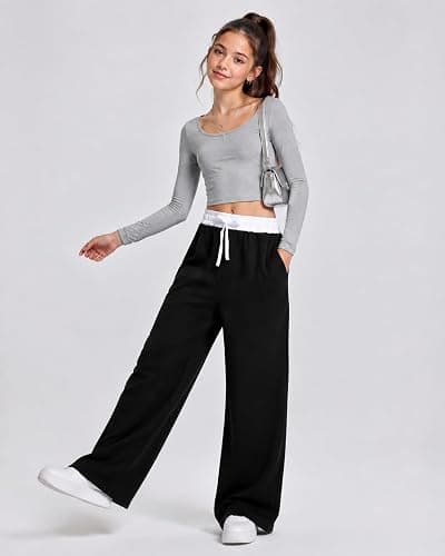 Kxuryueo Teen Girls 2 Pack Wide Leg Sweatpants Baggy High Waist Pants with Pockets 9-16Y thumbnail 3