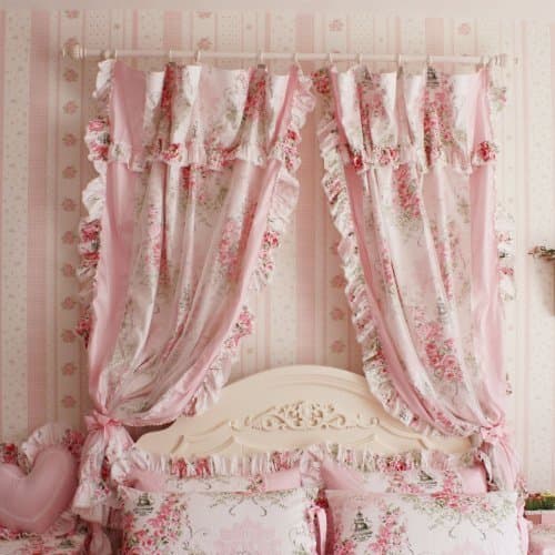 DIAIDI Korean Style Elegant Pink Rose Printed Cotton Curtains for Bedroom Eco-Friendly Floral Farmhouse Window Drapes for Living Room (78" W*94" H/Panel, 2 Panels) thumbnail 3