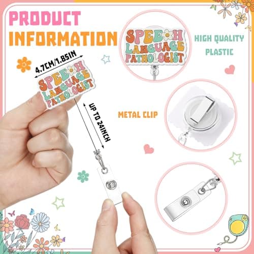 Geyoga 12 Pcs SLP Badge Reels Bulk Speech Therapist Gift Speech Therapy Badge Reels Cute Healthcare Retractable ID Badges Holder for Speech-Language Pathologist Assistant Gifts SLP Must Haves thumbnail 2
