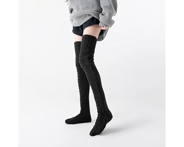 Pcavin Women's Thigh High Socks Over the Knee Cable Knit Boot Socks, Long Warm Fashion Leg Warmers Winter thumbnail 8