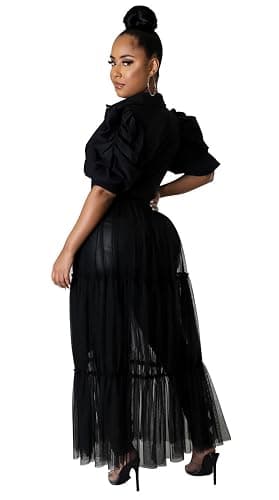Ekaliy Women Sexy Short Sleeve Bodycon High Low Asymmetrical Ruffle Tunics Blouse Shirt Top Dress thumbnail 2