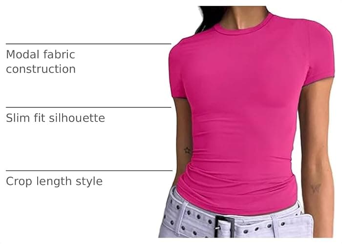 Dwnval Womens Basic Summer Short Sleeve Tight Fitted Workout Crop Tops | Soft Trendy Cute Compression Womens outfit Baby Tees Shirt thumbnail 4