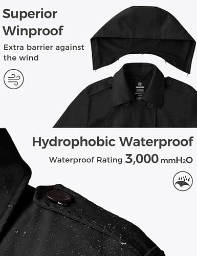 wantdo Women's Plus Size Trench Coat Double-Breasted Waterproof Lapel Overcoat Stylish Pea Coat with Detachable Hood thumbnail 2