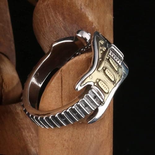 Rock Music Guitar Open Band Ring for Men Women Punk Gothic Statement Adjustable Extendable Knuckle Middle Finger Bands Fashion Hip Hop Biker Jewelry for Dad Comfort Fit thumbnail 3