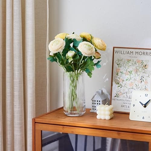 Clear Glass Flower Vase for Pampas Grass, 7.5 inch Medium Decorative Centerpiece Ribbed Vase for Dining Table, Office Desktop, Shelf Bookshelf, Mantel, Entryway, Bathroom, Countertop, Farmhouse, Gift thumbnail 6