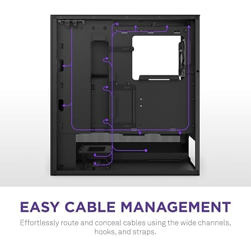 NZXT H5 Flow 2024 - Compact ATX Mid-Tower PC Gaming Case - High Airflow - 2 x 120mm Fans Included - 360mm Front & 240mm Top Radiator Support - Cable Management System - Tempered Glass - Black thumbnail 7