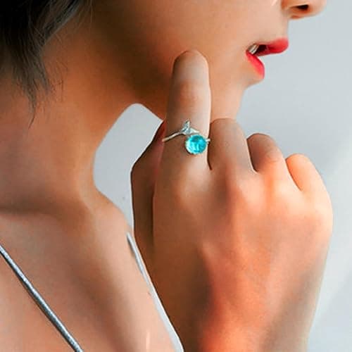 GRAEEN Mermaid Mako Moon Ring Adjustable Sliver Jewelry Rings for Women thumbnail 2