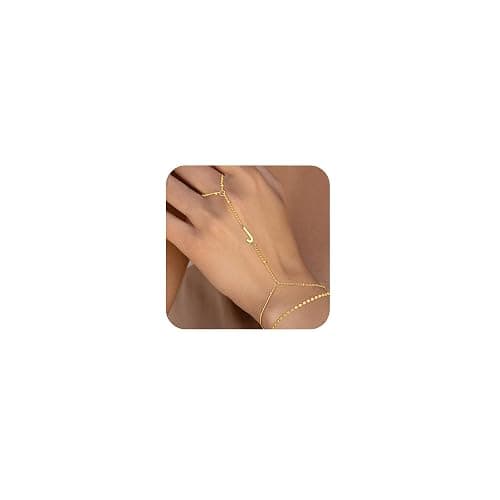 Ascona Initial Hand Chain Bracelet for Women-14K Gold Plated Ring Bracelet Hand Chain for Women Trendy,Dainty Letter A-Z Link Charm Stack Bracelets Set Jewelry Gifts thumbnail 2