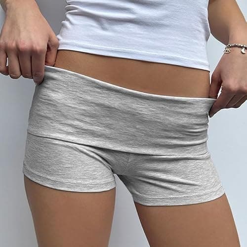 Women Foldover Micro Shorts Y2k Low Waist Rivet Shorts Striped Slim Fit Bottoms Vintage Halloween Holiday Wear thumbnail 3