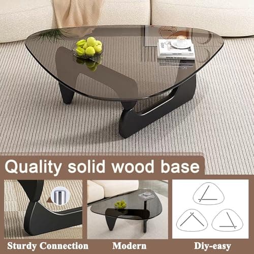 Modern Glass Coffee Table, Mid Century Coffee Table, Small Coffee Table for Living Room,Suitable for Bedroom Living Room Reception Office Tables (Black/Grey, Small) thumbnail 4