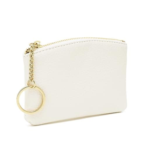 WOZEAH Artificial Leather Coin Purse Change Purse With Key Chain Ring Zipper For Men Women (A White) thumbnail 6