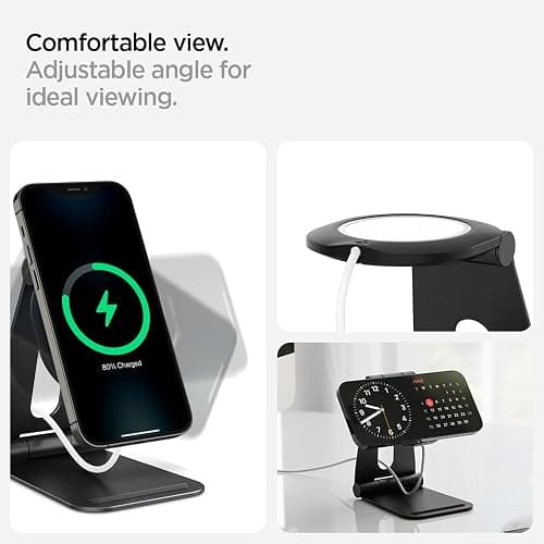 Spigen Mag Fit S Designed for MagSafe Charger Stand Aluminum Adjustable Phone Stand Compatible with iPhone 16/15/14/13/12, AirPods Pro 2/1, AirPods 4/3 (MagSafe Charger Not Included) - Black - Black thumbnail 6