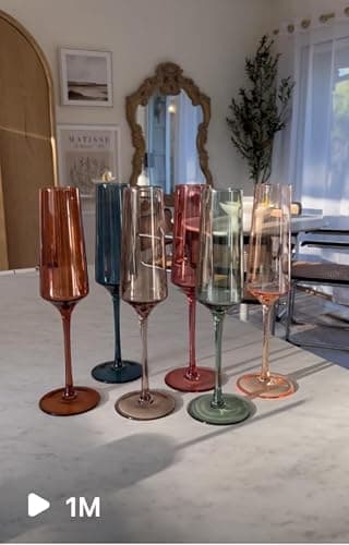Saludi Colored Champagne Flutes - As Seen on 'Bachelor in Paradise' - 7oz (Set of 6) Stemmed Multi-Color Champagne Glass - Great for All Occasions and Gifts - Luxury, Durable, Hand-Blown thumbnail 5