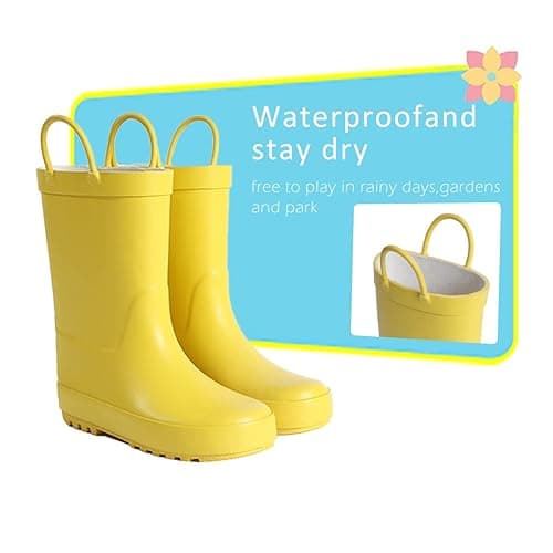  Kids Rain Boots - Toddler Waterproof Rubber Kids Rain Boots for Girls and Boys with Fun Patterns and Easy-On Handles - 7 Toddler - Yellow thumbnail 3