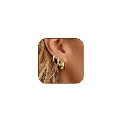 Luxval 14K Gold Plated Earrings for Women - Trendy Lightweight Huggie Hoops - Dainty Small Jewelry Sets - Gifts for Women - Image 1